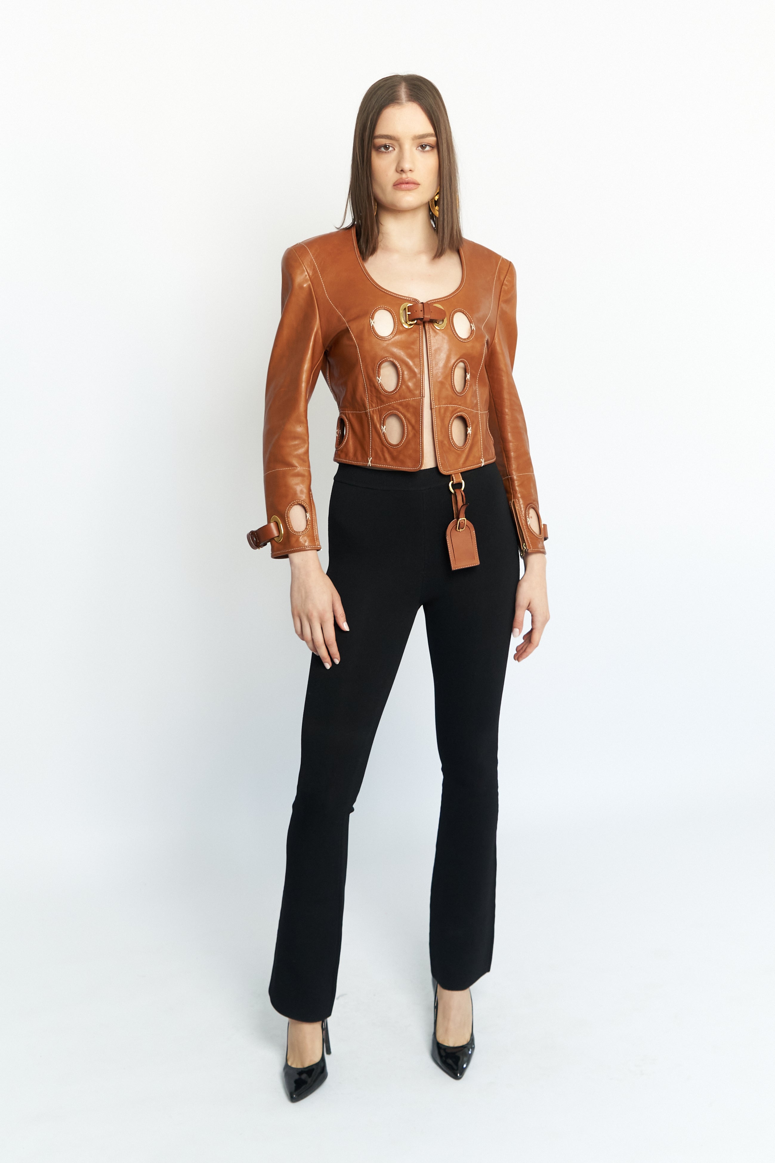 Gianfranco Ferre <br> S/S 1990 runway cut-out leather jacket