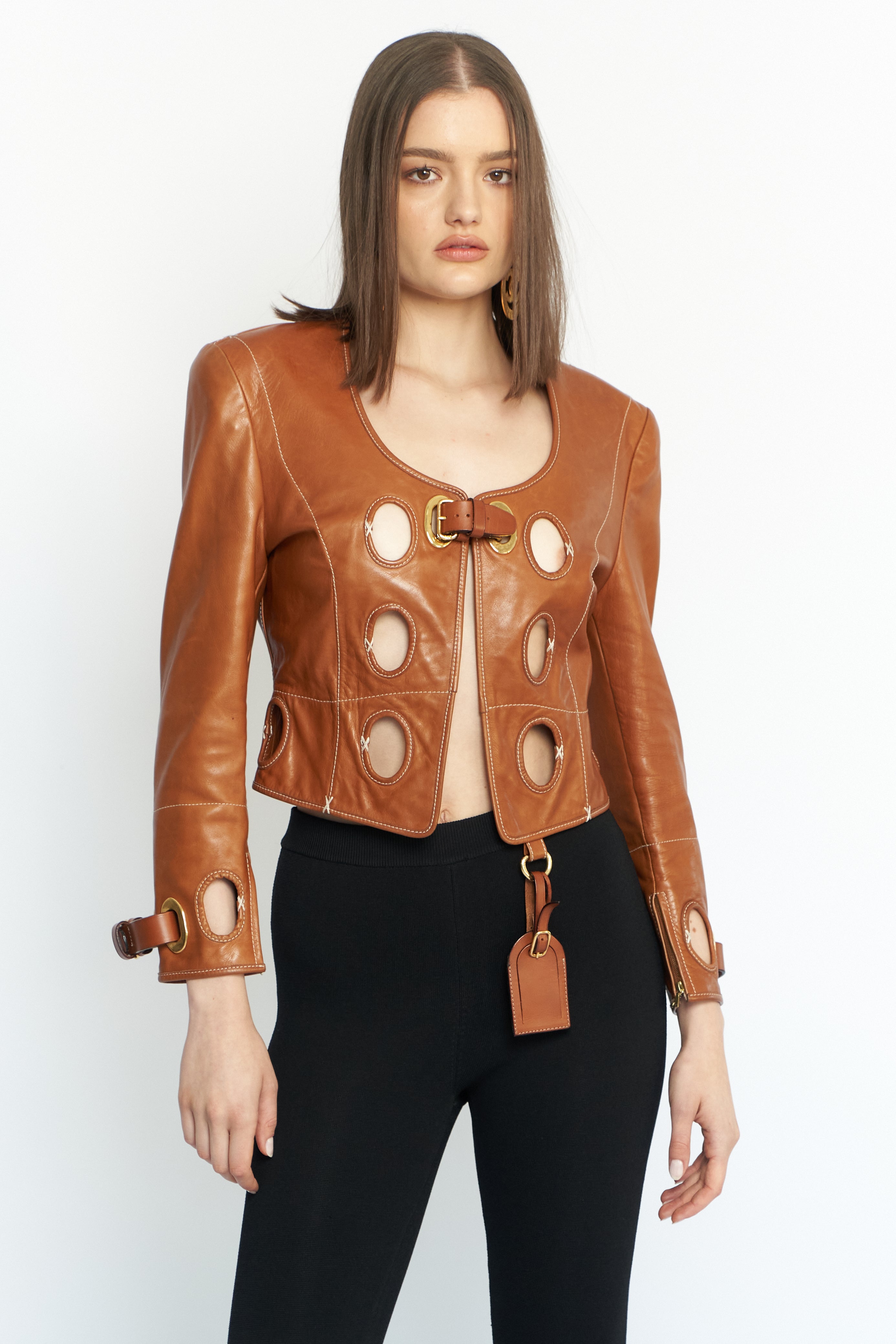 Gianfranco Ferre <br> S/S 1990 runway cut-out leather jacket