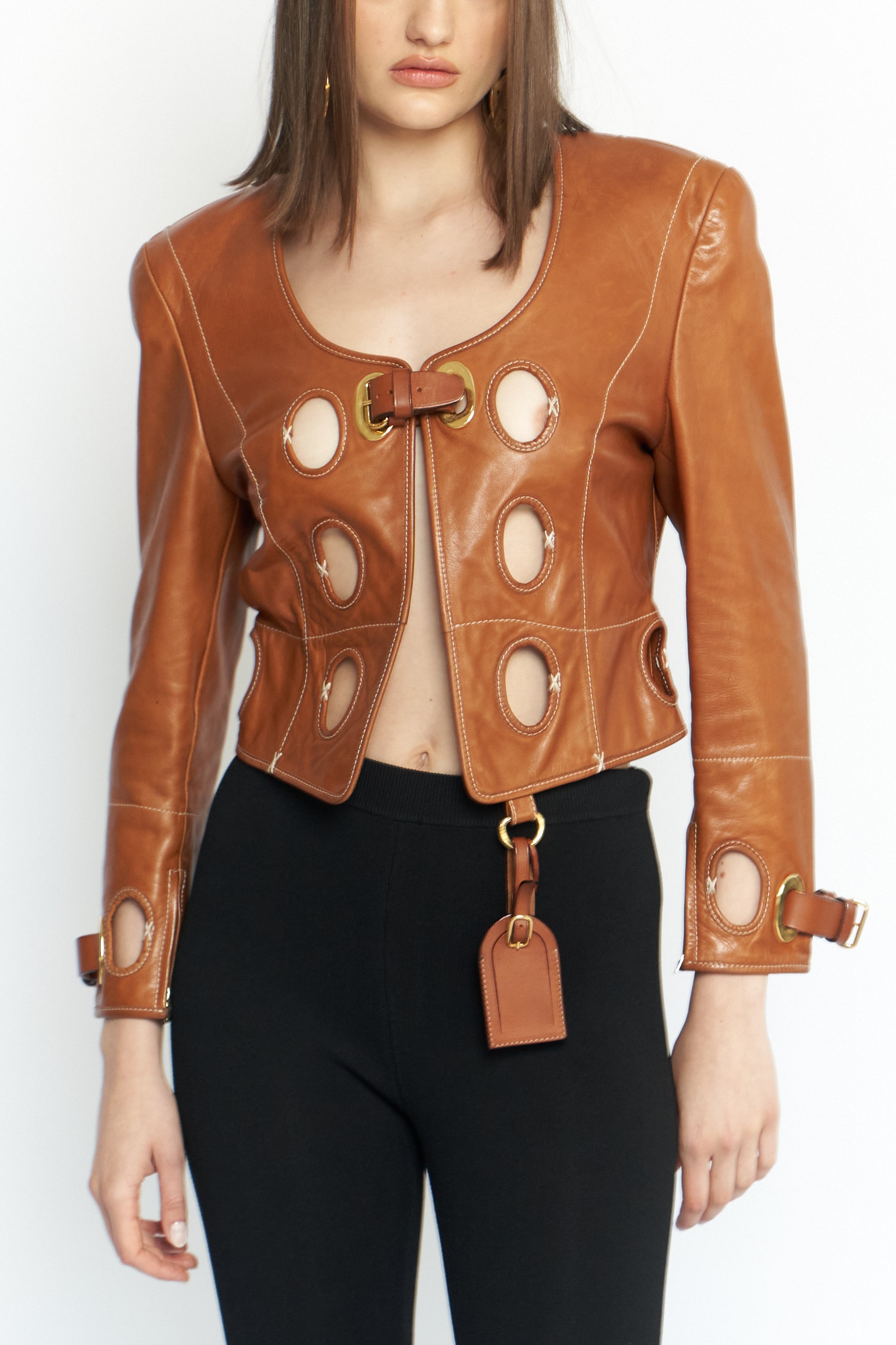 Gianfranco Ferre <br> S/S 1990 runway cut-out leather jacket